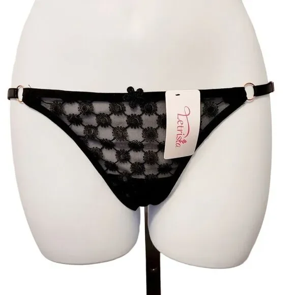 2/$20 Brand New Black Top Fashion Lace T-back Panties One Size - Picture 2 of 5